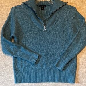 Rachel Zoe Blue Chevron Knit Quarter Zip‎ Sweater Women's Size L Pullover
